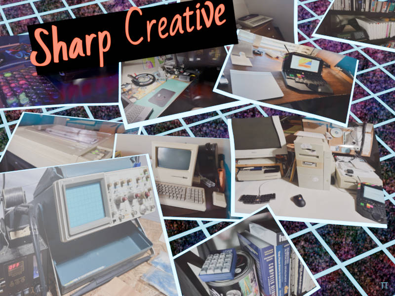 A 3D-rendered collage of snapshots taken around the Sharp Creative workspace